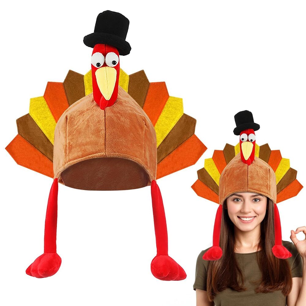 3295 Thanksgiving Turkey Hat for Adult Plush Turkey Cap Thanksgiving